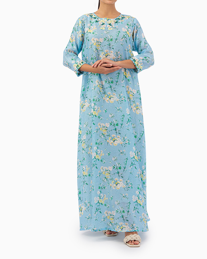 Model wears Blue Blossom Kaftan