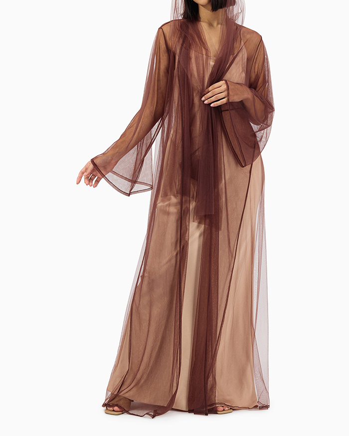 Model wears Brown Wedding Abaya