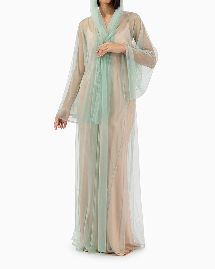 Model wears Turquoise Wedding Abaya