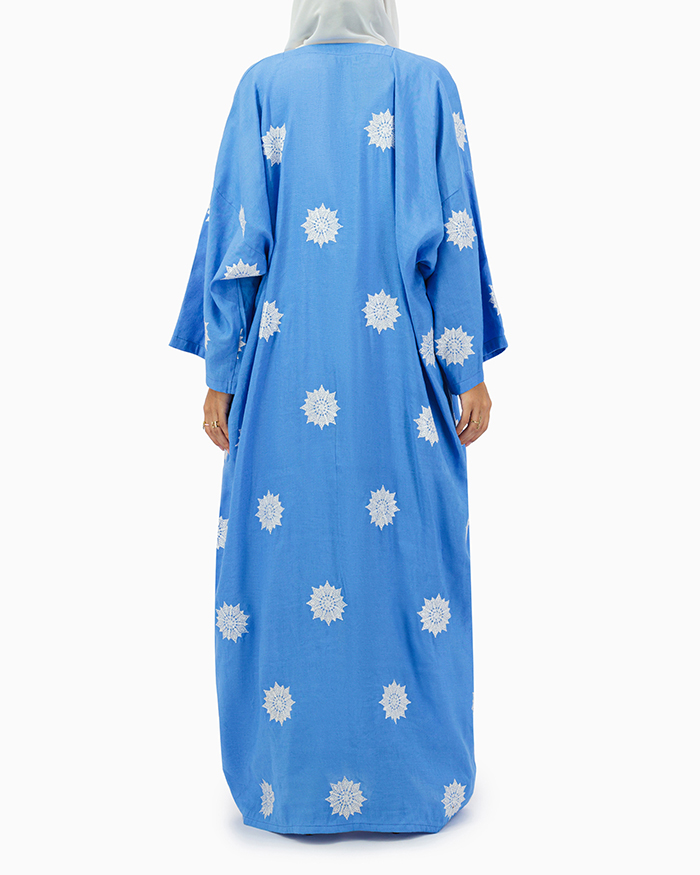 Model wears Blue Abaya