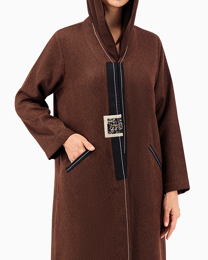 Model wears Brown Abaya With Pocket