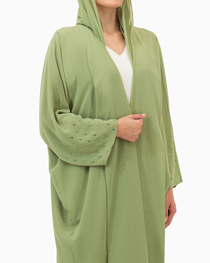 Model wears Green Double Abaya