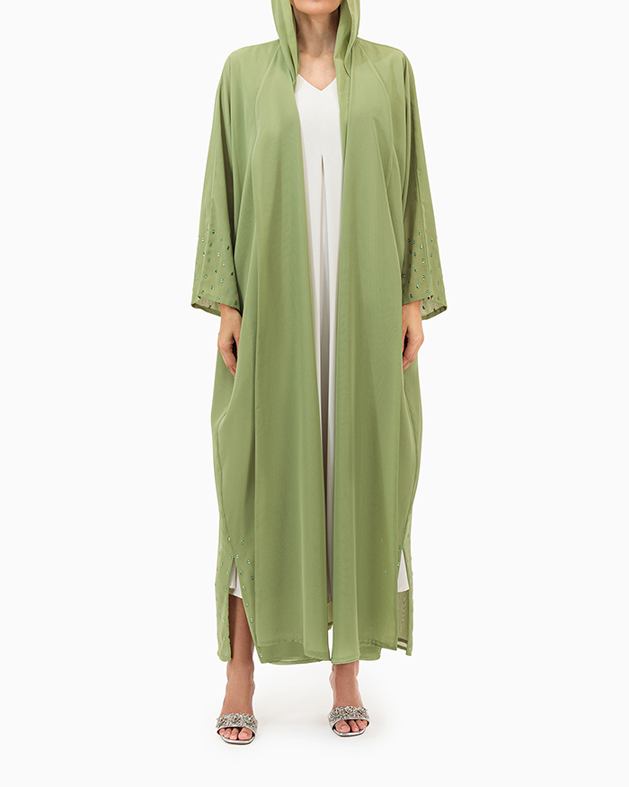 Model wears Green Double Abaya